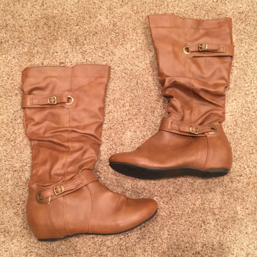 Brown Faux Leather Slouch Calf Boot SZ 7.5